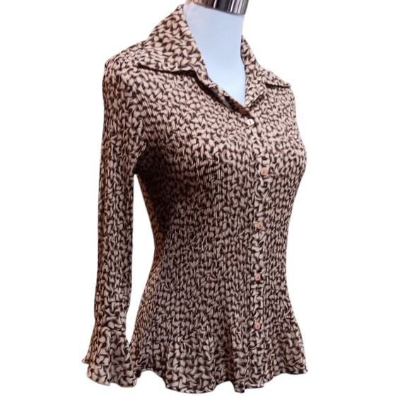 VINTAGE Blouse Top M Accordion Pleated‎ Lightweight Animal Print Cheetah Flutter - Picture 6 of 8